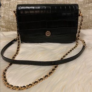 Tory Burch Croc Embossed Mini Robinson Bag